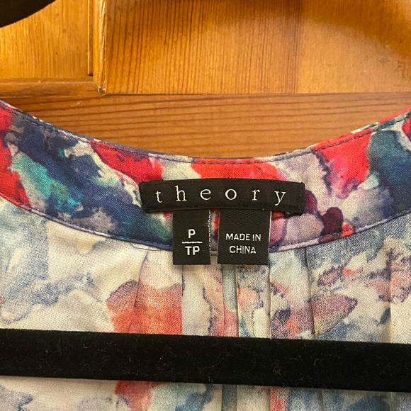 Theory Watercolor Floral Silk Top, Size P (Small) - Picture 4 of 4